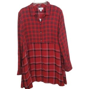 NWT J.Jill Mixed Print Plaid Tunic Long Shirt Size Medium Petite Boho Cabincore